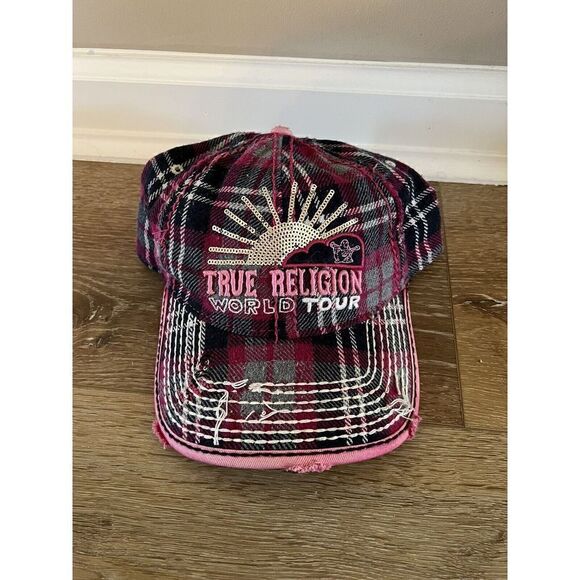 True Religion World Tour Buddha Hat Distressed Adjustable Leather Strapback - Picture 1 of 8